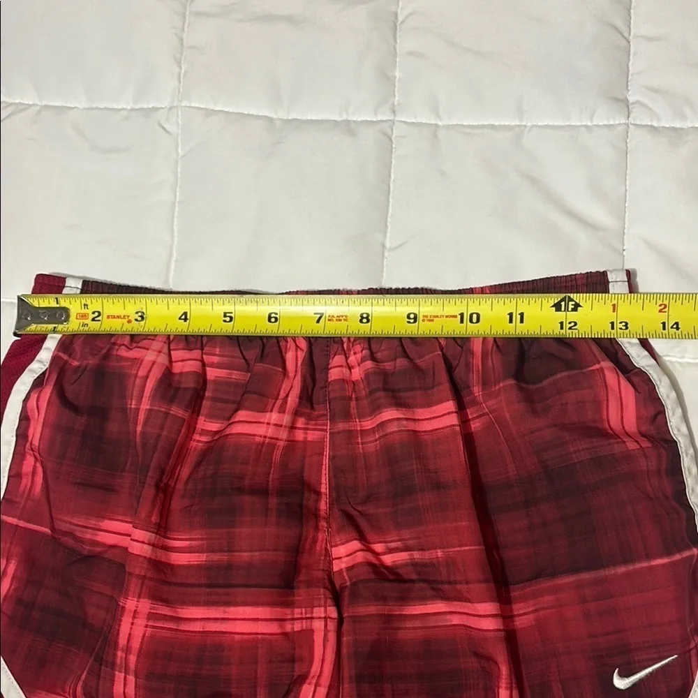 Nike Red Athletic Shorts with Plaid Design